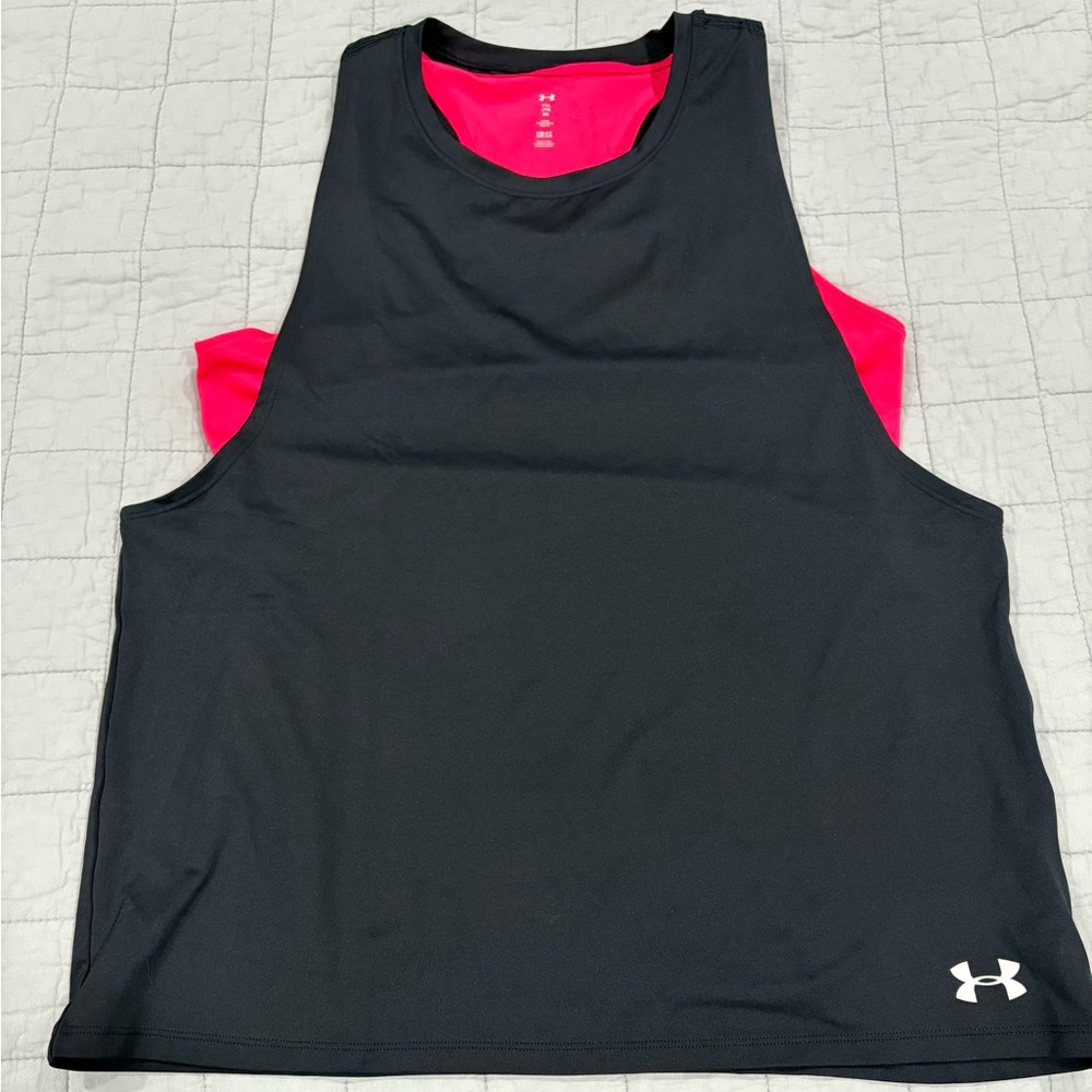 Under Armour Layered Tank Black Pink White Logo
